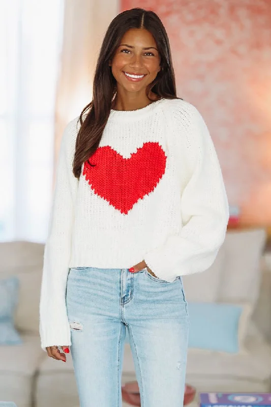 Women's Outdoor Attire Fashion Sale My Heart Crop Sweater - White