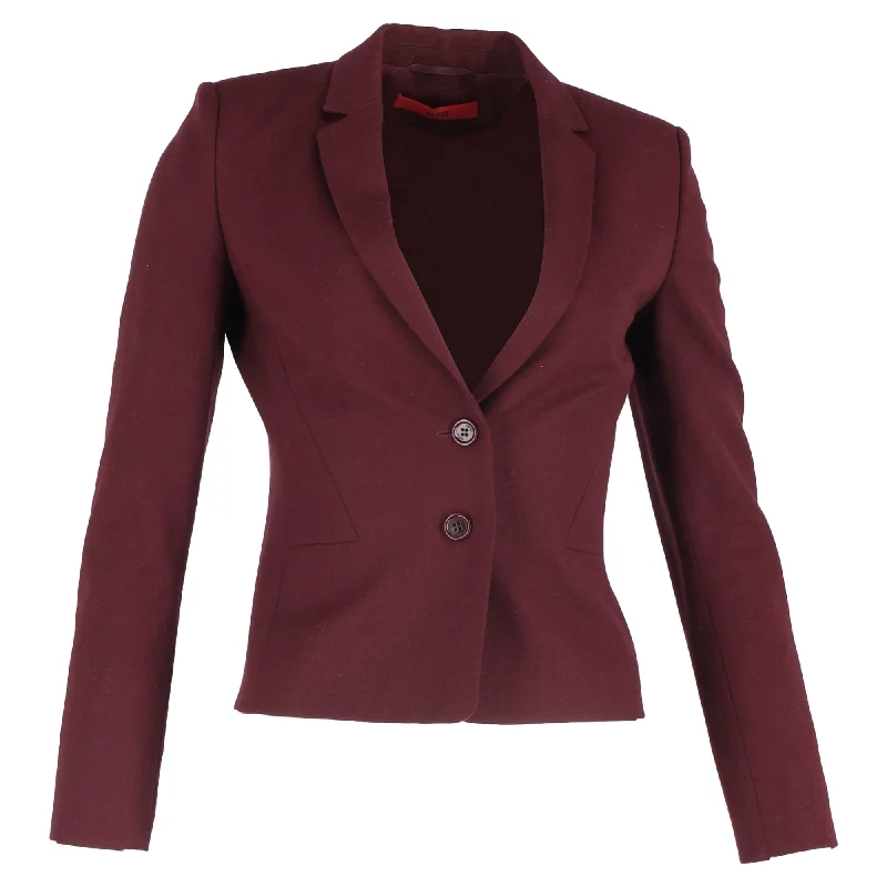 Timeless Women's Clothing Disco - Inspired Retro Dance Look Boss Single-Breasted Blazer in Burgundy Wool