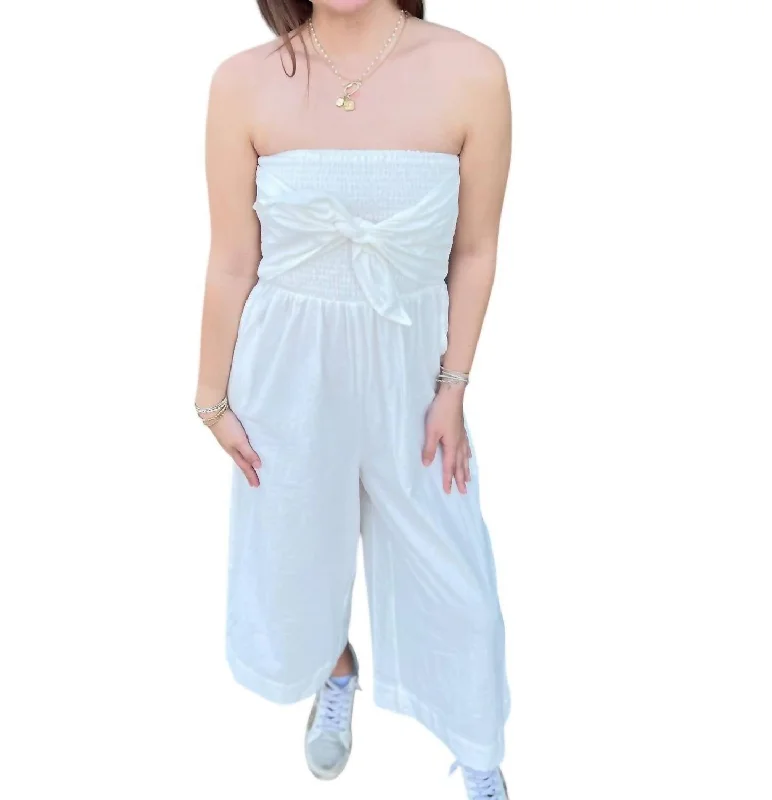 High-Fashion Women's Clothing Elegant Style Elvia Tie Front Jumpsuit In White