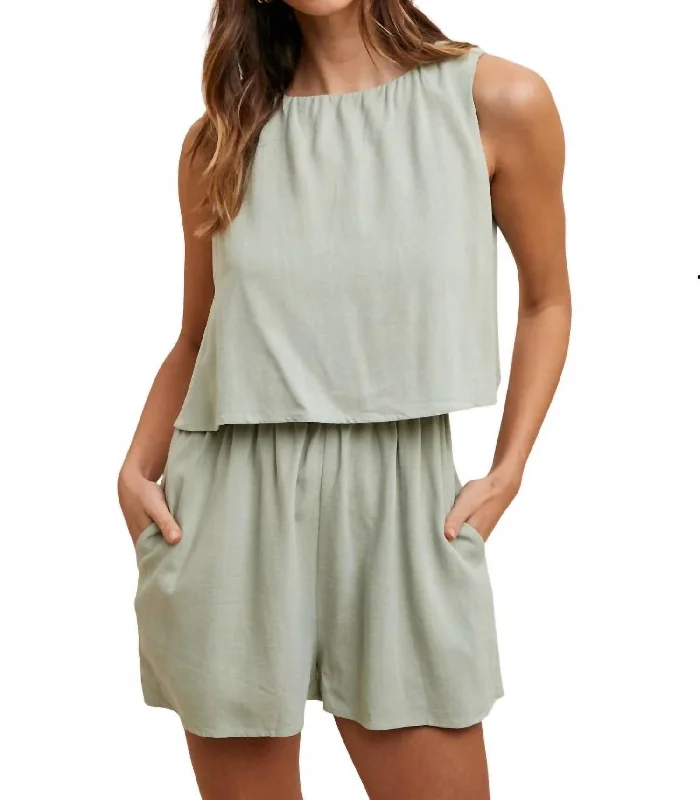 Women's Urban Clothing Fashion For Every Occasion Double Layer Sleeveless Romper In Sage