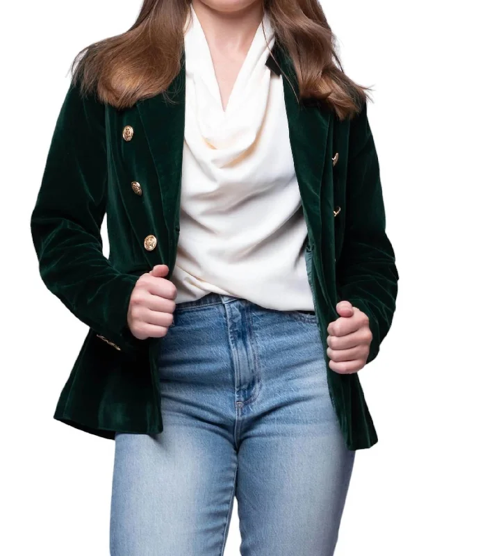 Casual Garments For Women Limited Stock Verona Velvet Blazer In Dark Green