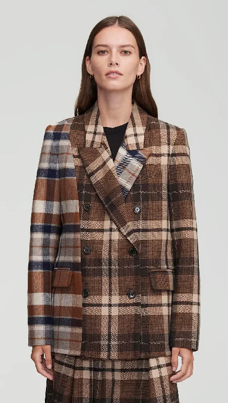 Women's Layered Outfit Last Chance Sale Patchwork Peak Lapel Blazer in Wool Plaid | Brown Plaid