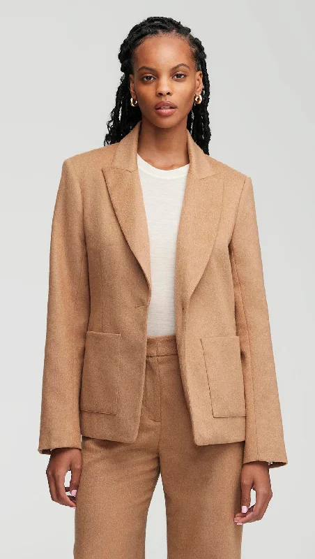 Affordable Women's Outfit Early Access To Art Deco Styles Sale Patch Pocket Blazer in Textured Wool | Camel