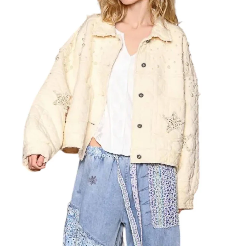 Women's Holiday Apparel Don'T Miss Out Balloon Sleeve Woven Quilted Jacket In Cream