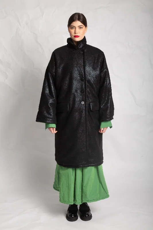 Women's Apparel Summer Essentials Les Filles D'ailleurs Black Coat With Striking Green LIner.