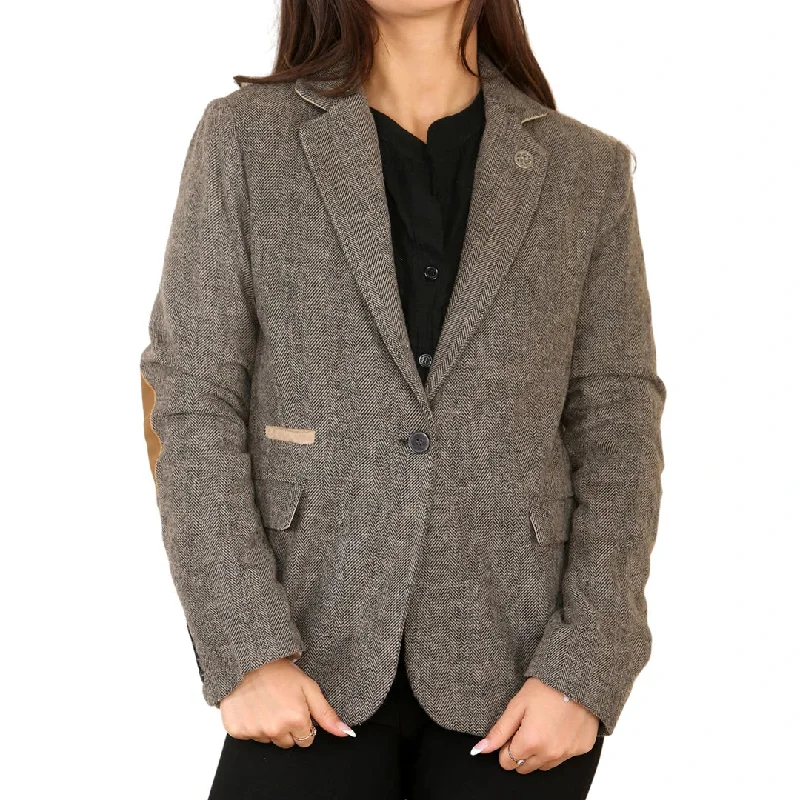 Stylish Women's Outfit Now On Sale For Chic Urban Styles Tweed Herringbone Blazer Wool Acrylic Blend