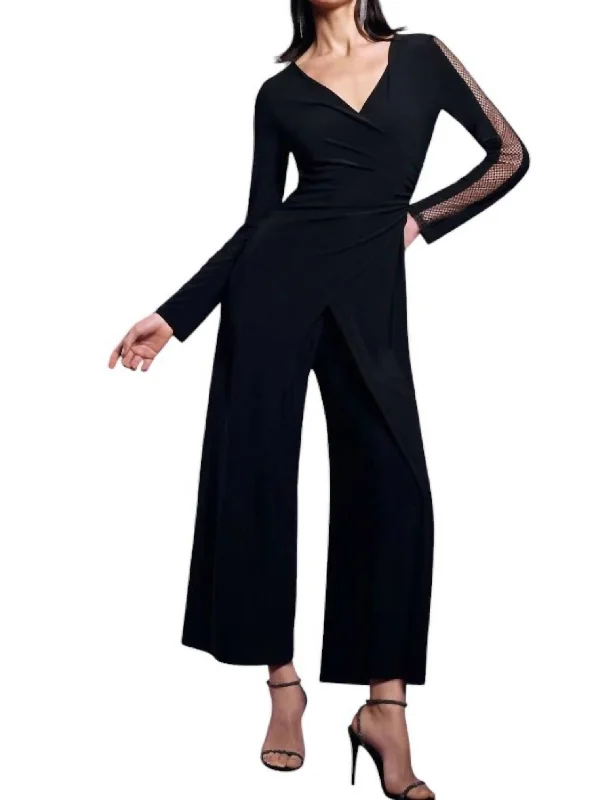 Casual Clothes For Women Trend Setting Wardrobe Silky Knit Culotte Jumpsuit In Black