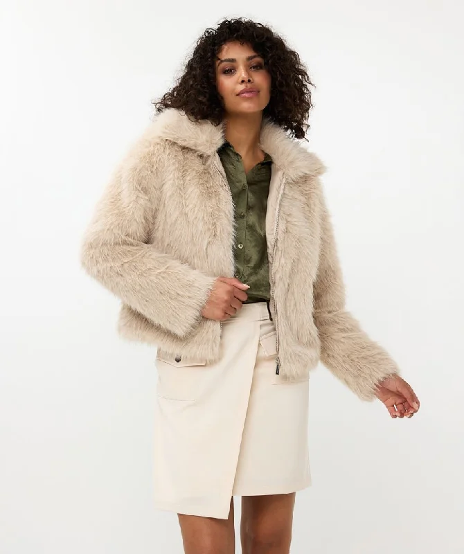 Women's Active Outfit For Fitness Subtle Sophistication Esqualo Sand Coloured Cropped Faux Fur