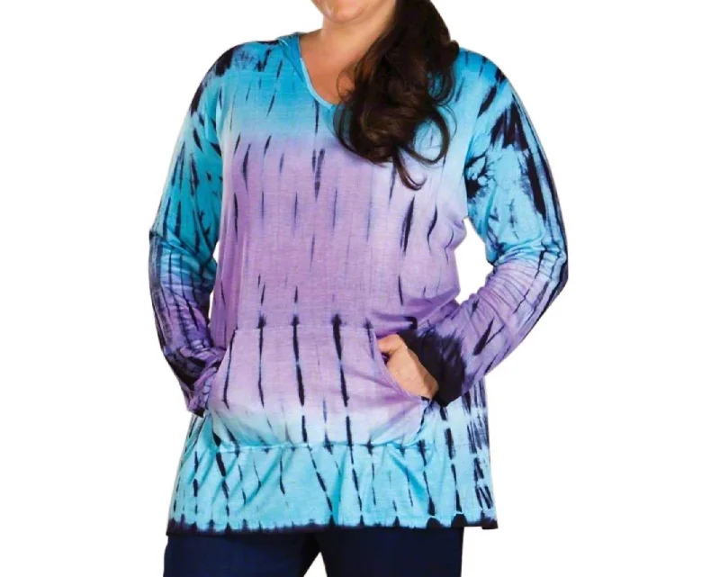 Women's Effortless Casual Outfit Fashion For Every Occasion Cala Tie-Dye Hooded Top - Plus In Blue