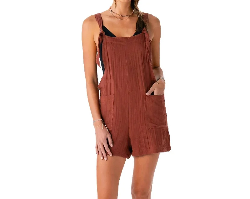 Women's Layered Outfit Elegant Styles Cotton Romper In Nutmeg