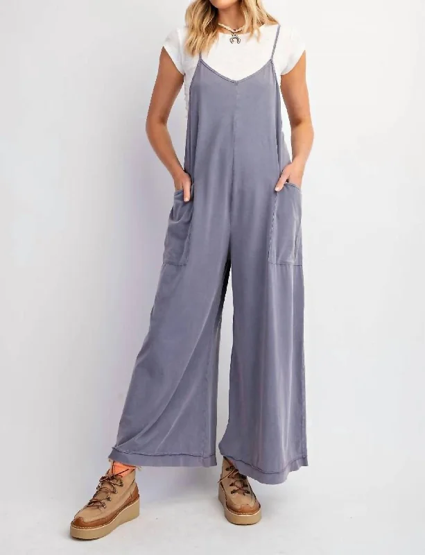 Women's Clothes For Special Occasions Innovate Your Wardrobe Mineral Washed Wide Leg Jumpsuit In Crown Blue