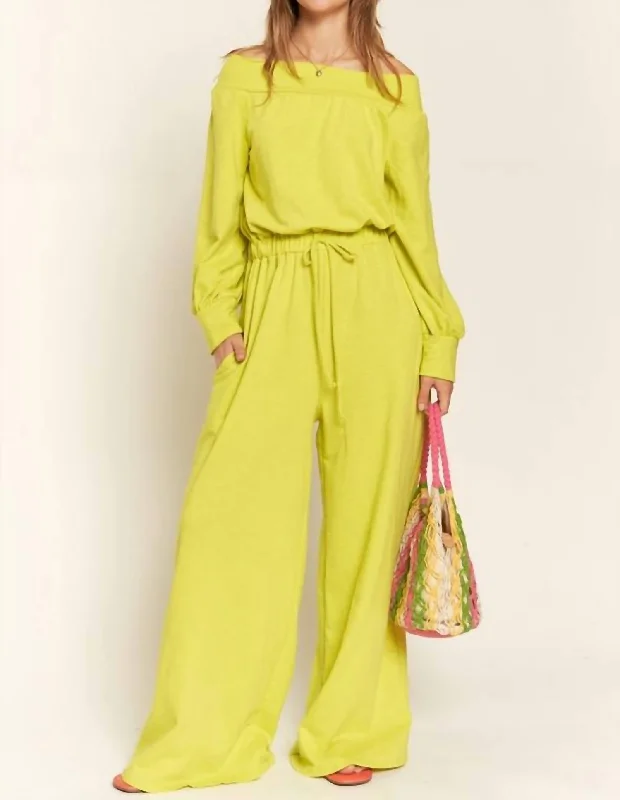 Women's Occasion Wear Clothes Comfort First Women's Fashion One Shoulder Terry Jumpsuit In Lime