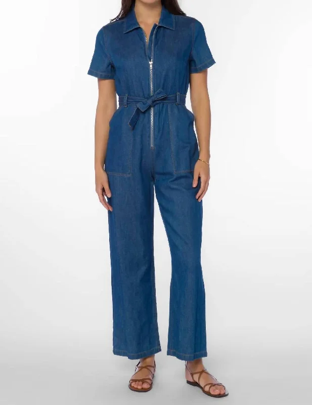 Affordable Women's Clothes Dive Into Trendy Styles Dutch Short Sleeve Jumpsuit In Atlantic Blue