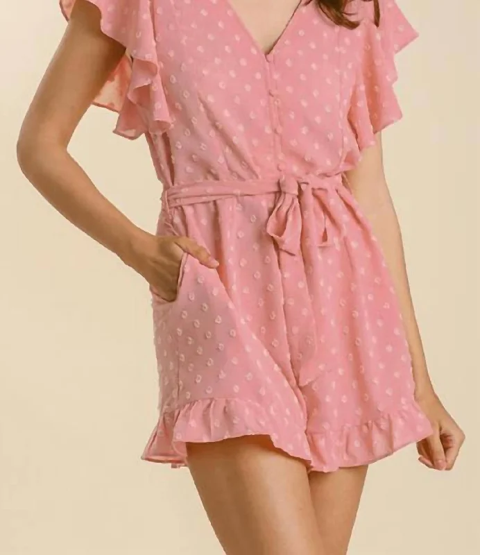 Women's High-End Clothing Exclusive Sale Polka Dot Ruffled Romper In Rose