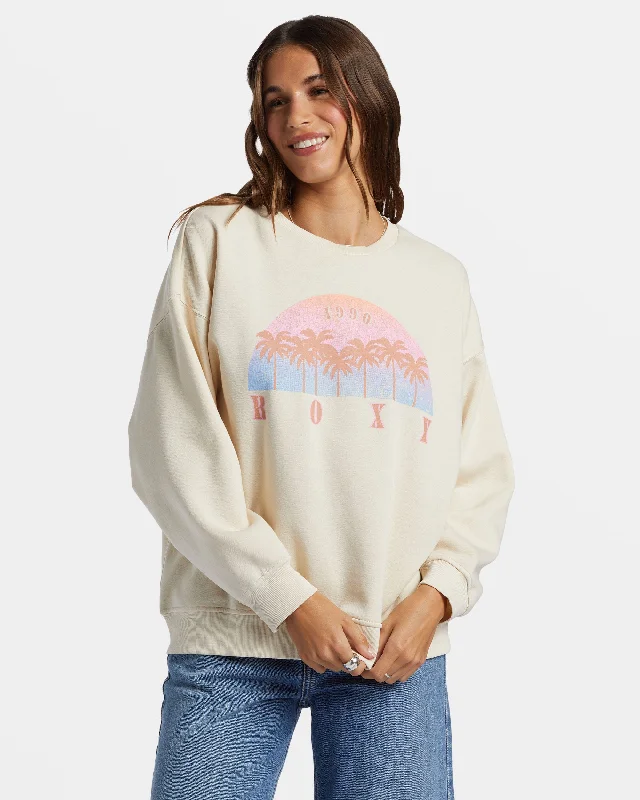 Sustainable Women's Apparel Art Deco Geometric Pattern Look Morning Hike Crew Neck Sweatshirt - Tapioca