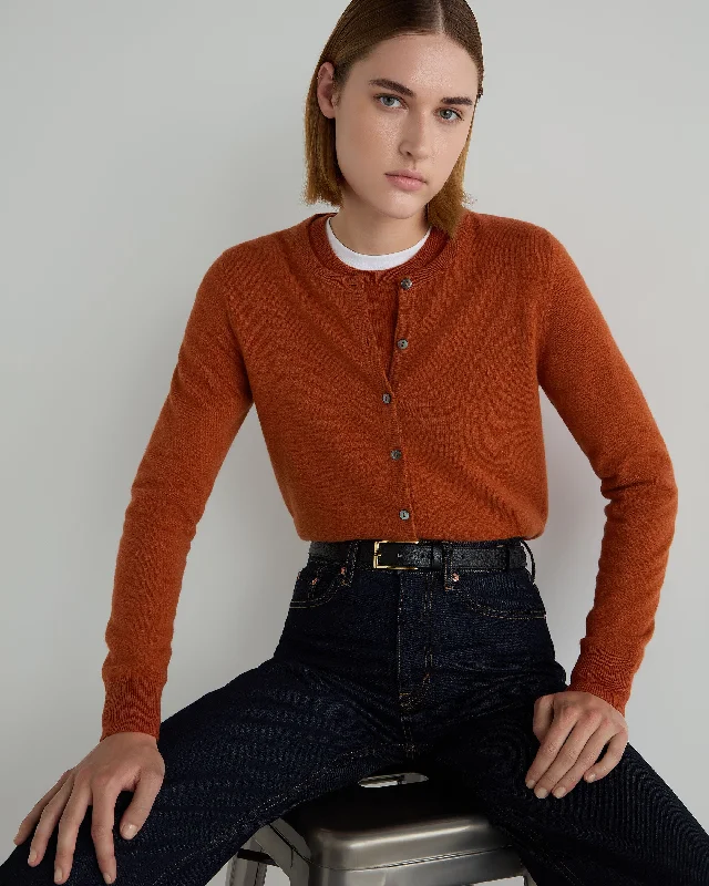 Women's Trendy Casual Outfit Score Big On Glamorous Red - Carpet Styles Women's Olivia Round Neck Cashmere Cardigan Rust Orange