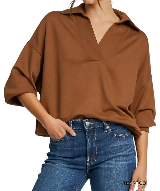 Women's Formal Event Attire Seasonal Trends Neoknit V-Neck Sweatshirt In Terracota