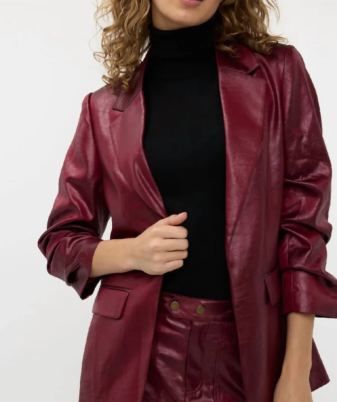 Women's Plus-Size Attire Evening Looks Metallic Crinkle Blazer In Wine