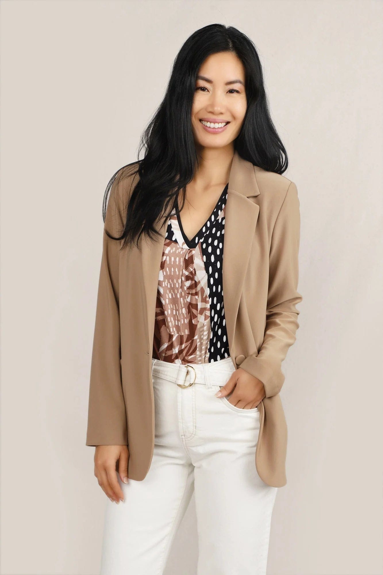 Sustainable Women's Clothing Dreamy Draping Joseph Ribkoff Tiger Eye Single Button Blazer - 221317