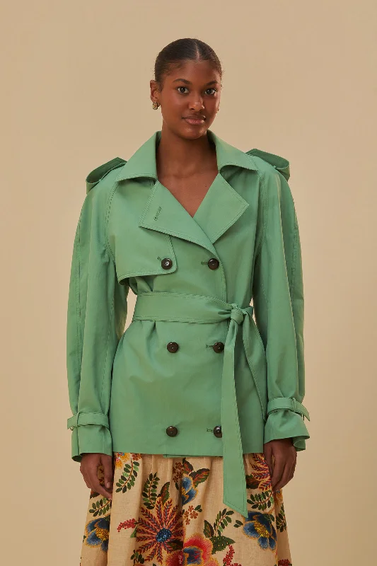 Elegant Clothing For Women Chic Allure Green Short Trench Coat