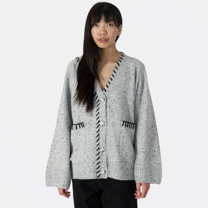 Charming Everyday Clothing For Women Refined Look Shyla Long Cardigan with Elbow Heart Patches (Light Grey Fleck)