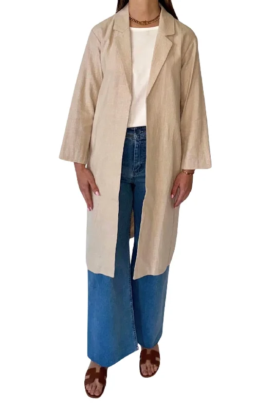 Formal Clothing For Women Subtle Sophistication Linen Blend Duster In Tan