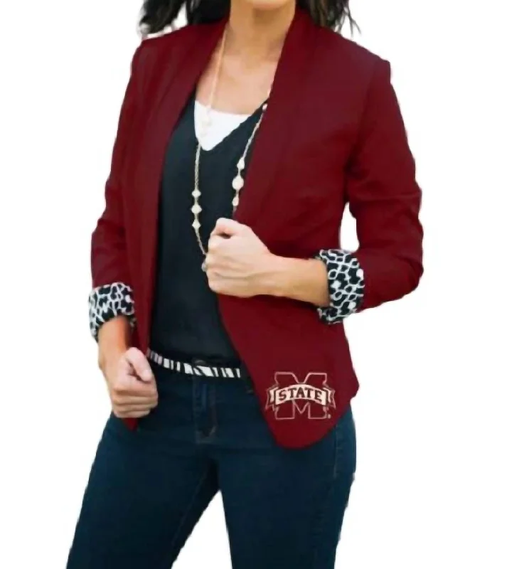 Women's Outerwear Garments Ends Soon Mississippi State University Ikat Logo Blazer In Red