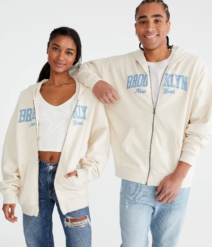 Affordable Women's Apparel Elegant Details Aeropostale Brooklyn New York Essentials Full-Zip Hoodie