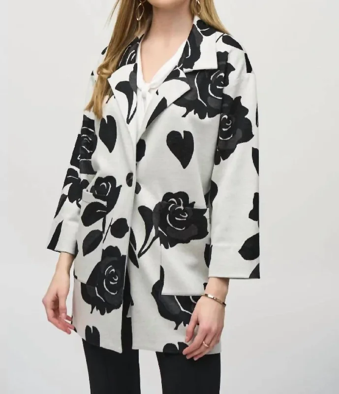 Women's Sports Apparel Hot Deals Floral Print Coat In Off-White/black