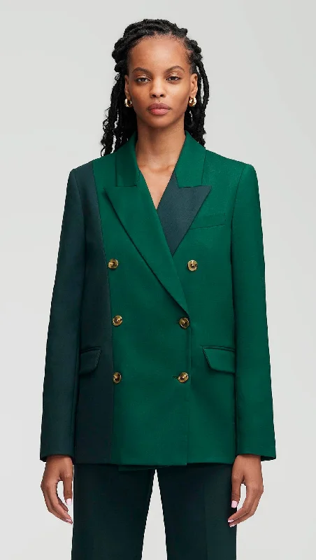 Women's Evening Wear Outfit Exclusive Discount Colorblocked Peak Lapel Blazer in Seasonless Wool | Emerald/Forest