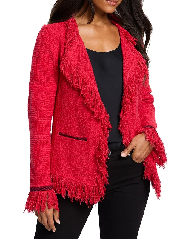 Women's Comfortable Lounge Outfit Update With Cottagecore Styles NIC+ZOE Statement Fringe Mix Knit Jacket