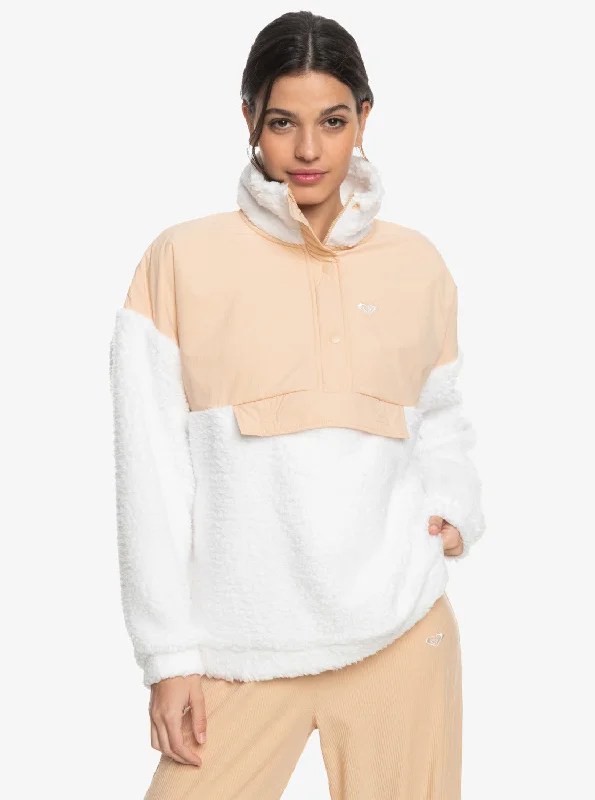 Women's Chic Outerwear Attire Elegant Styles Waves Of Warmth Half-Zip Mock Neck Fleece - Toasted Almond