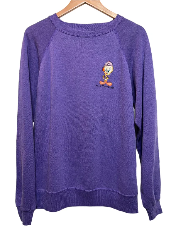 Women's Trendy Activewear Apparel Minimalist Office - Ready Style Tweety Purple Sweatshirt (Size XL)