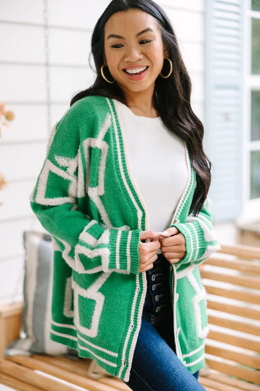 Women's Elegant Clothing Sets High-End Women’S Wear Live In Joy Green Geometric Cardigan