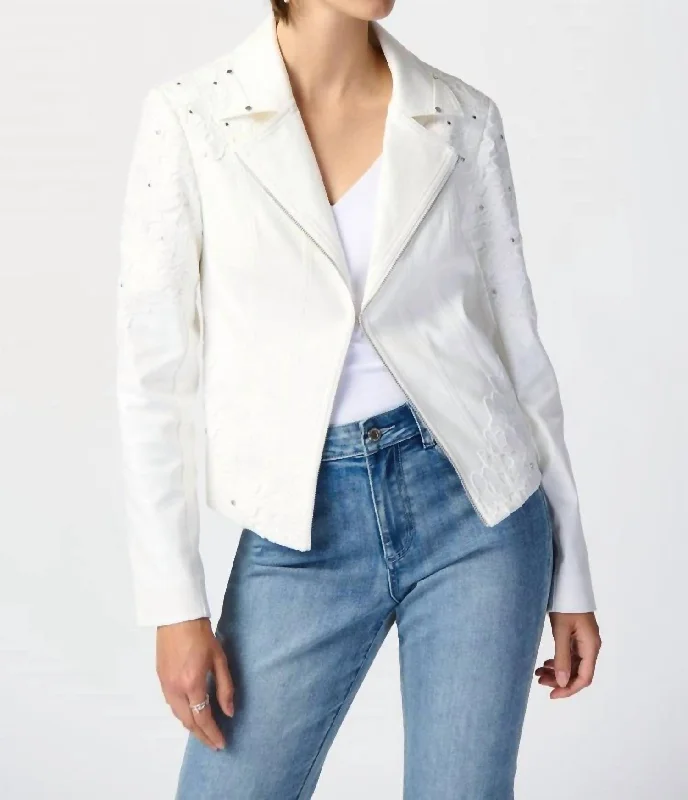 Women's Elegant Apparel Limited Edition Studded Suede Blazer In Vanilla