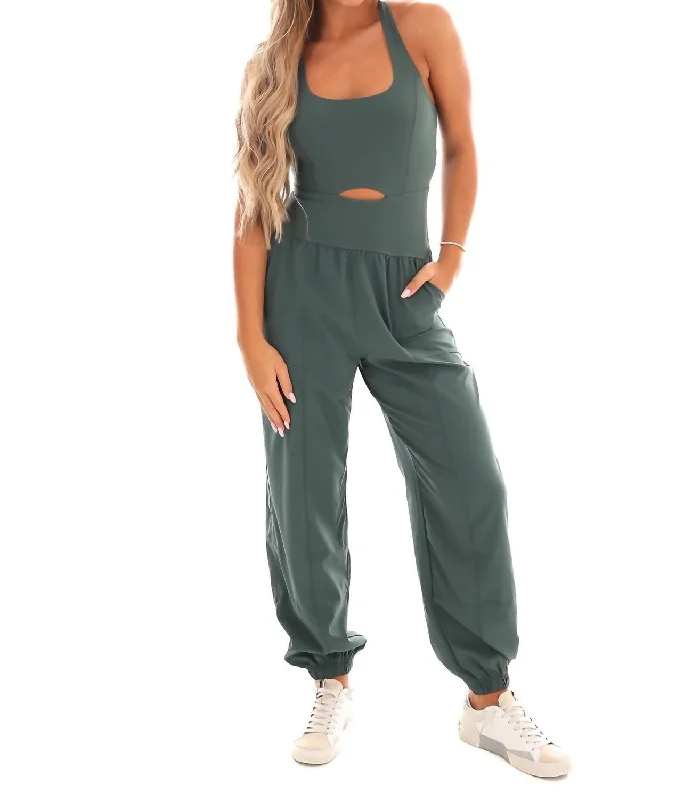 Women's Versatile Apparel Trend Forward Women's Wear Revolutionary Jogger Onesie In Dark Forest