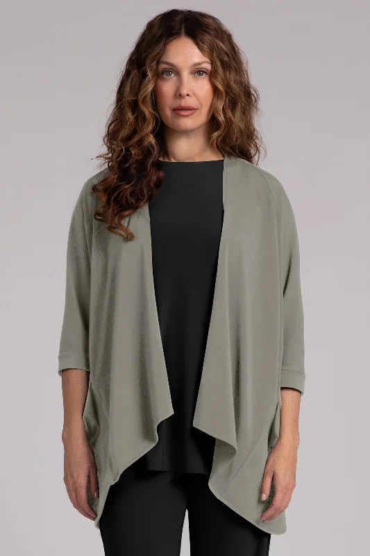 Women's Layered Outfit Dreamy Draping Fleece Back Jersey Matrix Cardigan | Taupe