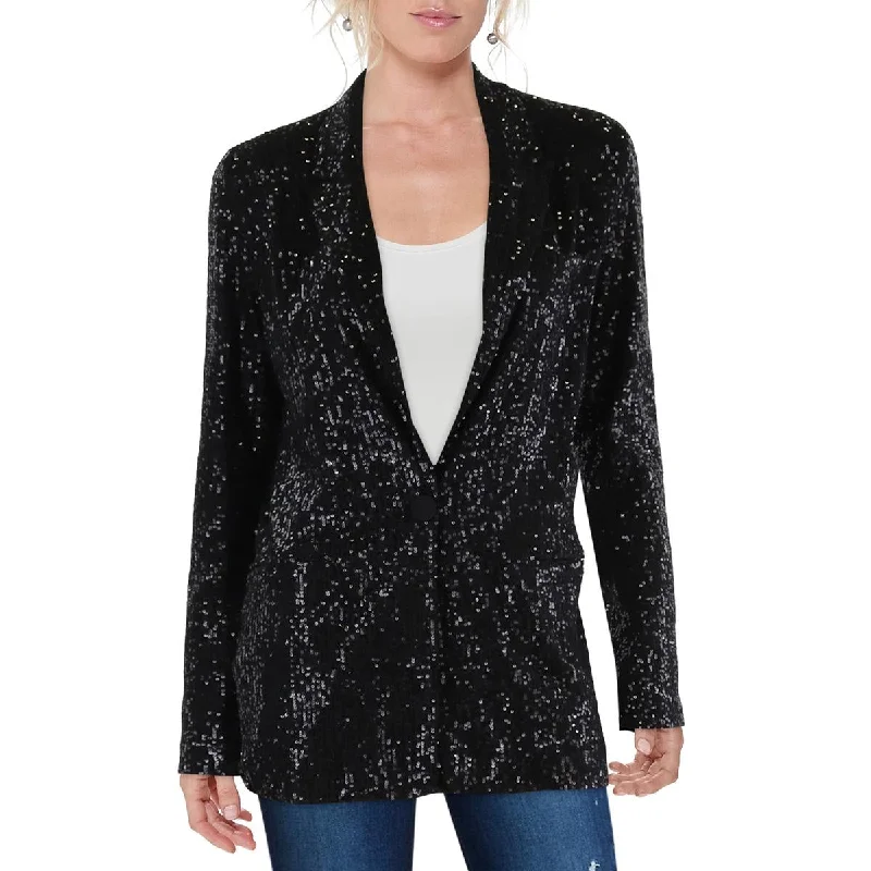 Women's Trendy Attire Spring Fashion Womens Sequined Mesh One-Button Blazer