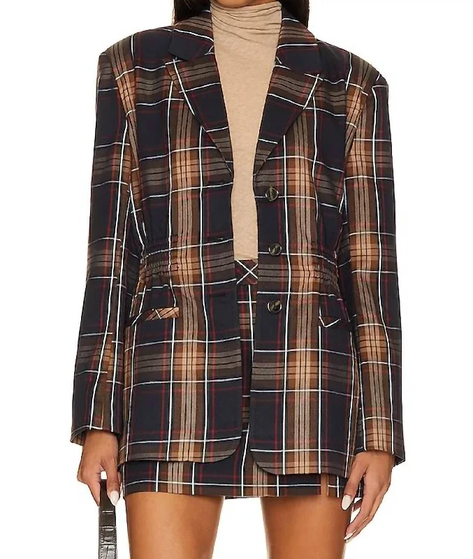 Vintage-Inspired Garments Shop Sales Frida Plaid Jacket In Navy Plaid