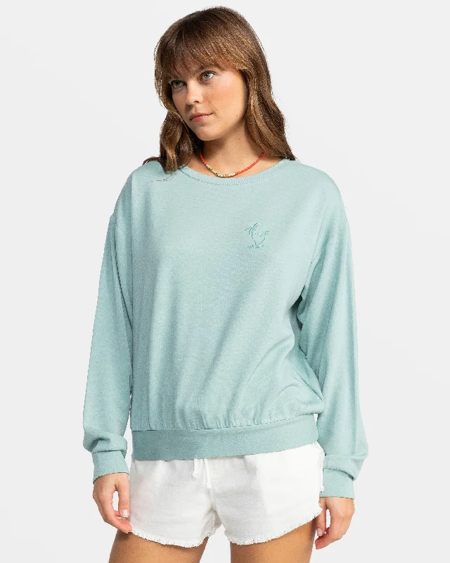 Classic Women's Clothing Styles Chic Trends For The Fashion Savvy Surfing By Moonlight Crew Neck Sweatshirt - Blue Surf