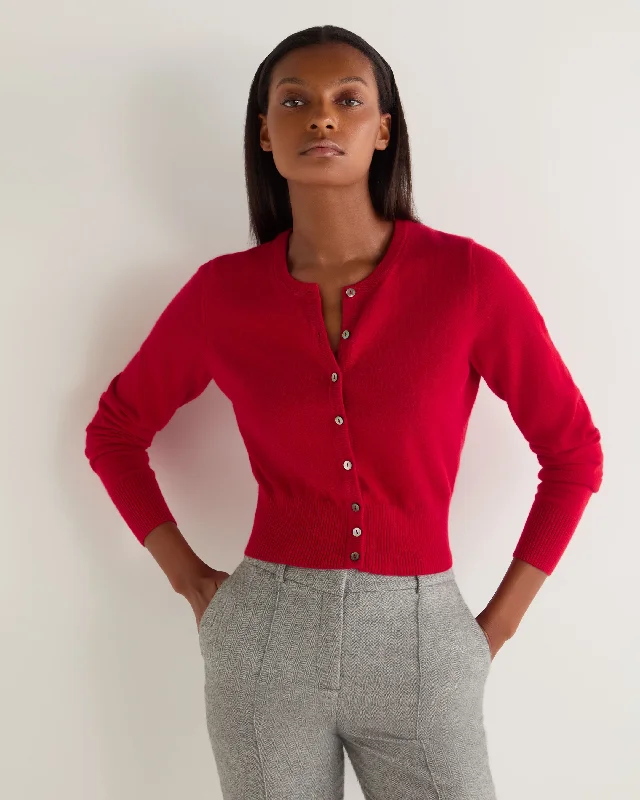 Women's Wedding Apparel Designer Wear On Sale Women's Ivy Cropped Cashmere Cardigan Riding Red