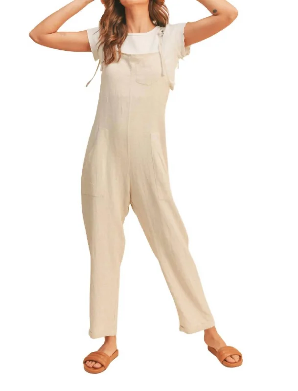 Women's Casual Garments Effortless Sophistication Tie Straps Jumpsuit In Oatmeal