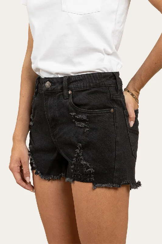 Women's Garments Coastal Beach - Inspired Style Jessie Womens Mid Rise Ripped Denim Short - Black