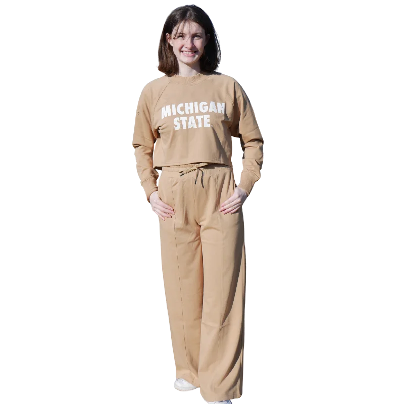 Women's Contemporary Clothing Unleash Your Style Women's Tan Raglan Cropped Sweatsuit Outfit