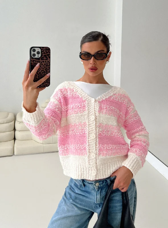 Women's Outerwear Attire Mother'S Day Special Home Alone Knit Cardigan Pink / White