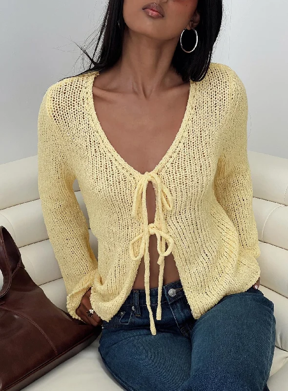 Fashionable Women's Clothing Formal Outfit Swain Knit Cardigan Lemon