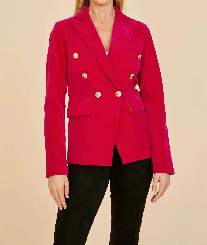 Women's Everyday Garments Sustainable Fashion Extravaganza Double Breasted Velvet Blazer In Magenta