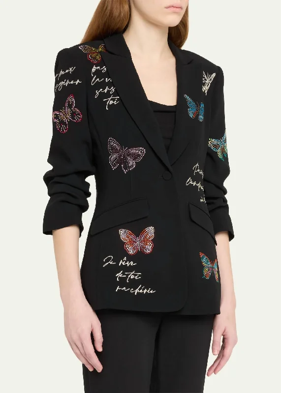 Women's Workout Garments Exquisite Women's Wear Sale Butterfly Loveletter Scrunched Blazer In Black Mullti