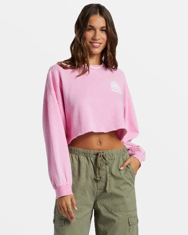 Women's Clothes For The Office Lighten Up With Nordic Styles Morning Hike Crop Sweatshirt - Prism Pink