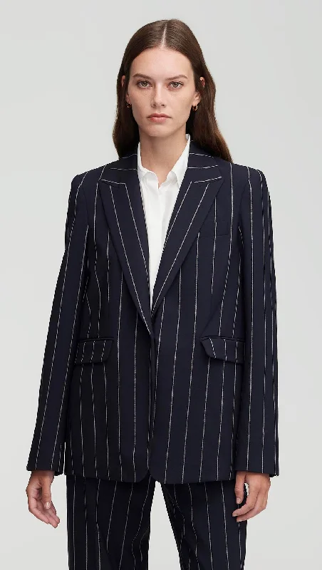 Women's Trendy Garments Budget Friendly Crosby Blazer in Stretch Wool | Navy Stripe